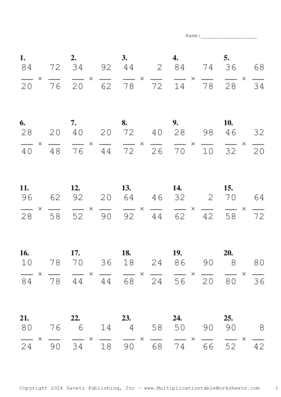 Simplify by 2 Problem Set AN Multiplication Worksheet