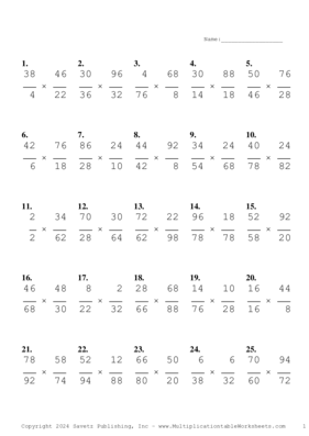 Simplify by 2 Problem Set AO Multiplication Worksheet