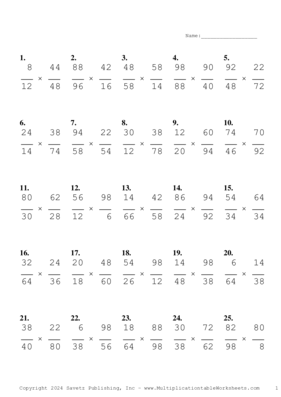 Simplify by 2 Problem Set AQ Multiplication Worksheet