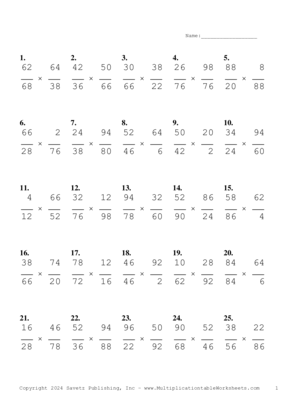 Simplify by 2 Problem Set AR Multiplication Worksheet