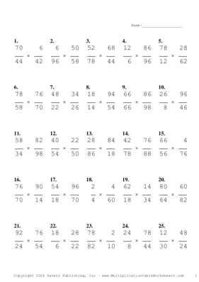 Simplify by 2 Problem Set AS Multiplication Worksheet