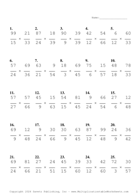 Simplify by 3 Problem Set AJ Multiplication Worksheet