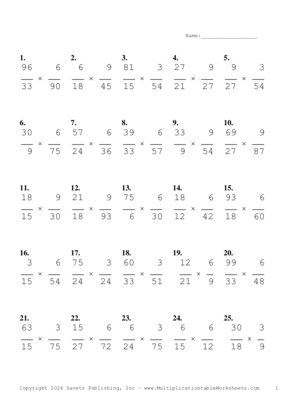 Simplify by 3 Problem Set AL Multiplication Worksheet