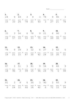 Simplify by 3 Problem Set AM Multiplication Worksheet