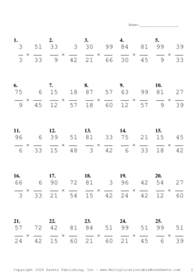 Simplify by 3 Problem Set AP Multiplication Worksheet