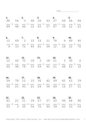 Simplify by 3 Problem Set AQ Multiplication Worksheet