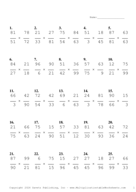 Simplify by 3 Problem Set AR Multiplication Worksheet