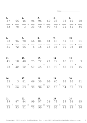 Simplify by 3 Problem Set AT Multiplication Worksheet