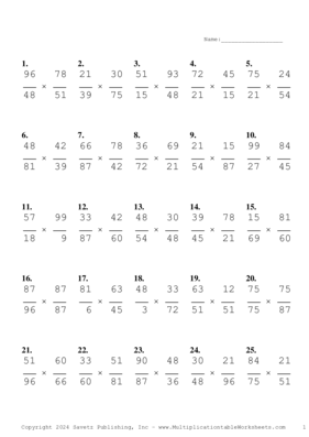 Simplify by 3 Problem Set AU Multiplication Worksheet