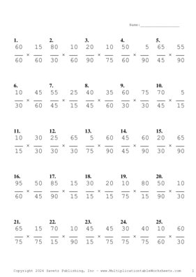 Simplify by 5 Problem Set AF Multiplication Worksheet