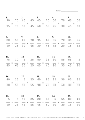 Simplify by 5 Problem Set AG Multiplication Worksheet