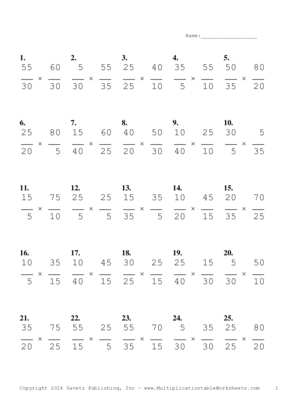 Simplify by 5 Problem Set AH Multiplication Worksheet