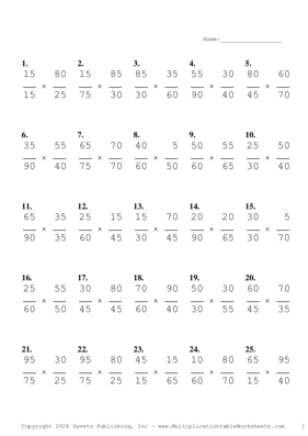 Simplify by 5 Problem Set AI Multiplication Worksheet