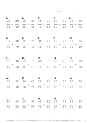 Simplify by 5 Problem Set AJ Multiplication Worksheet