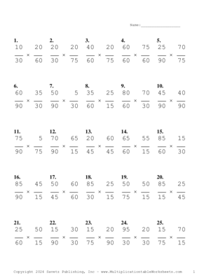 Simplify by 5 Problem Set AK Multiplication Worksheet