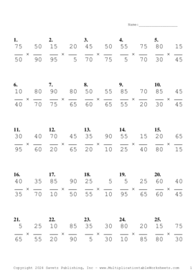 Simplify by 5 Problem Set AL Multiplication Worksheet