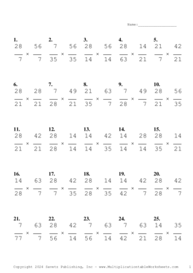 Simplify by 7 Problem Set AD Multiplication Worksheet