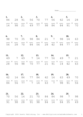 Simplify by 7 Problem Set AE Multiplication Worksheet