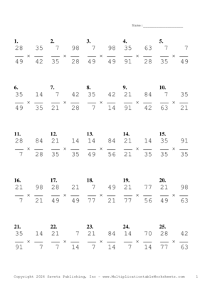 Simplify by 7 Problem Set AI Multiplication Worksheet