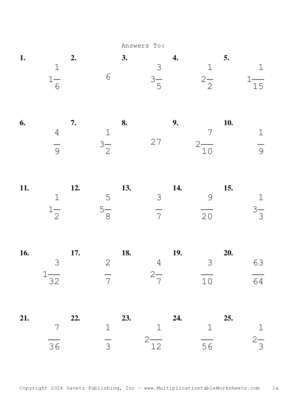 Single Digit Fraction Problem Set AW Answers