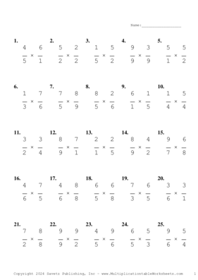 Single Digit Fraction Problem Set AY Multiplication Worksheet