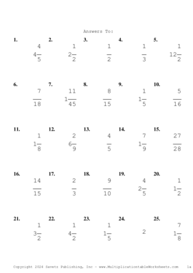 Single Digit Fraction Problem Set AY Answers