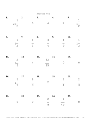 Single Digit Fraction Problem Set AZ Answers