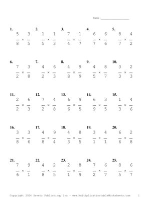 Single Digit Fraction Problem Set BA Multiplication Worksheet