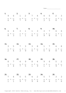 Single Digit Fraction Problem Set BB Multiplication Worksheet