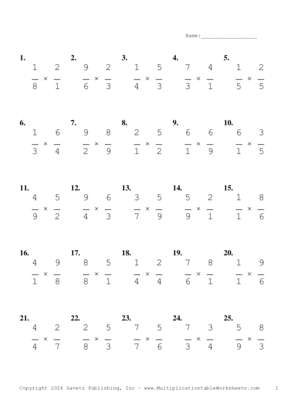 Single Digit Fraction Problem Set BD Multiplication Worksheet