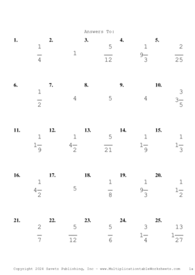 Single Digit Fraction Problem Set BD Answers