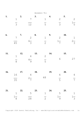 Single Digit Fraction Problem Set BE Answers