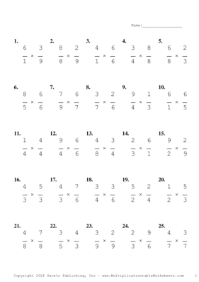 Single Digit Fraction Problem Set BF Multiplication Worksheet