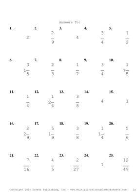 Single Digit Fraction Problem Set BF Answers