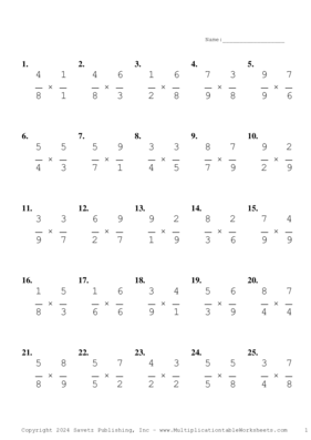 Single Digit Fraction Problem Set BG Multiplication Worksheet