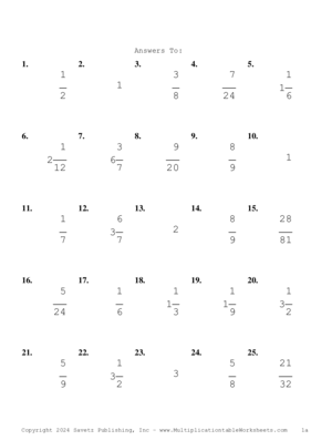 Single Digit Fraction Problem Set BG Answers