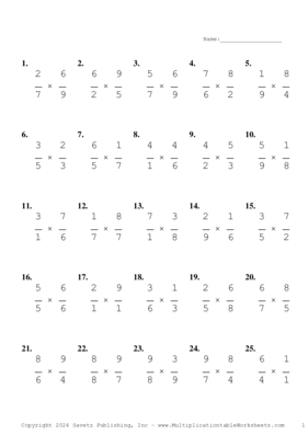 Single Digit Fraction Problem Set BI Multiplication Worksheet