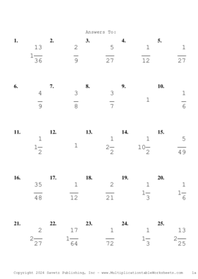 Single Digit Fraction Problem Set BJ Answers