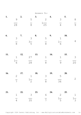 Single Digit Fraction Problem Set BK Answers