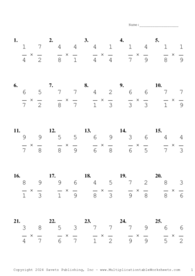 Single Digit Fraction Problem Set BL Multiplication Worksheet