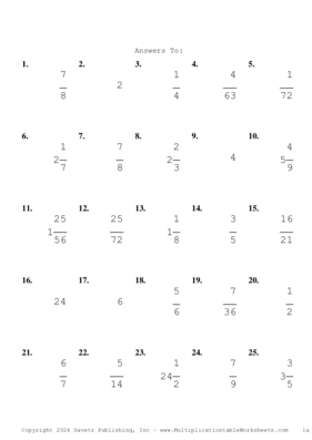 Single Digit Fraction Problem Set BL Answers