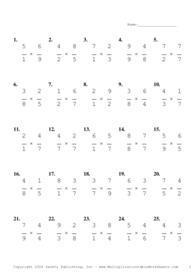 Single Digit Fraction Problem Set BN Multiplication Worksheet