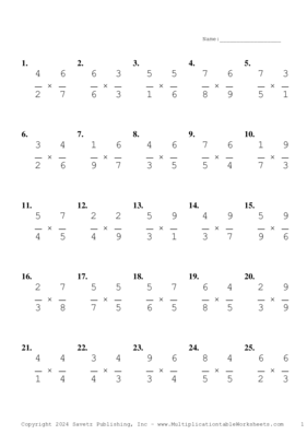 Single Digit Fraction Problem Set BO Multiplication Worksheet