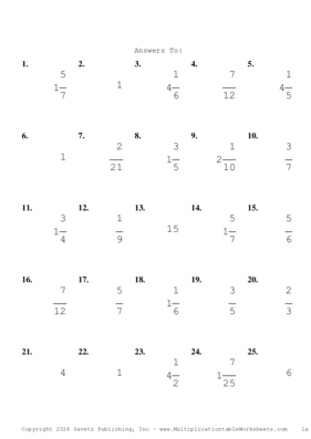 Single Digit Fraction Problem Set BO Answers