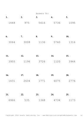 Three by One Digit Problem Set AS Answers