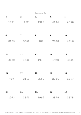 Three by One Digit Problem Set AT Answers