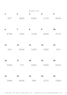 Three by One Digit Problem Set AY Answers