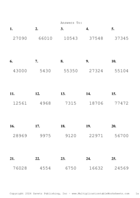 Three by Two Digit Problem Set AZ Answers