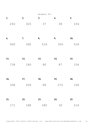 Two by One Digit Problem Set AK Answers