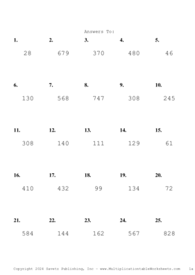 Two by One Digit Problem Set AL Answers